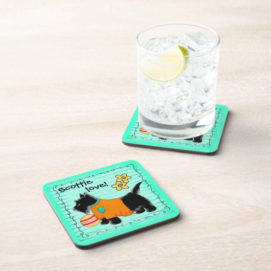 Black Scottie Terrier Dog Liebe Personalisiert Aqu Getränkeuntersetzer (Rechte Seite)
