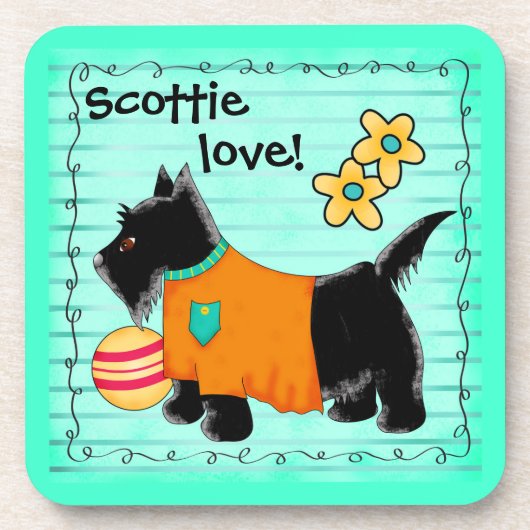 Black Scottie Terrier Dog Liebe Personalisiert Aqu Getränkeuntersetzer (Vorderseite)