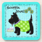 Black Scottie Terrier Dog Liebe Personalisiert Gre Untersetzer (Vorderseite)