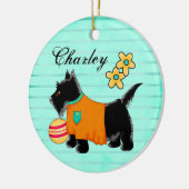 Black Scottie Terrier Dog Name Personalisiert Aqua Keramikornament (Links)