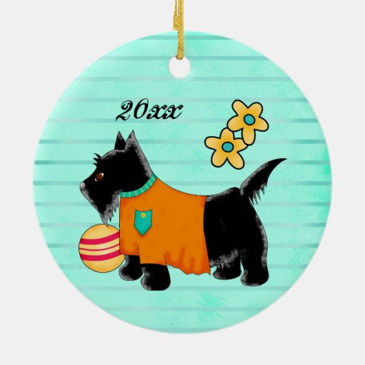 Black Scottie Terrier Dog Name Personalisiert Aqua Keramikornament (Hinten)