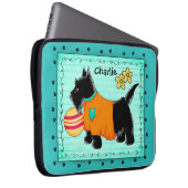 Black Scottie Terrier Dog Name Personalisiert Aqua Laptopschutzhülle (Vorne Rechts)