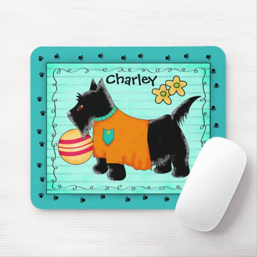 Black Scottie Terrier Dog Name Personalisiert Aqua Mousepad (Mit Mouse)