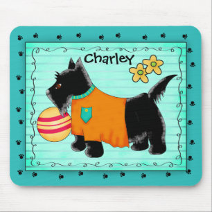 Black Scottie Terrier Dog Name Personalisiert Aqua Mousepad