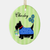 Black Scottie Terrier Dog Name Personalisiert Gree Keramikornament (Rechts)