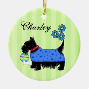 Black Scottie Terrier Dog Name Personalisiert Gree Keramikornament