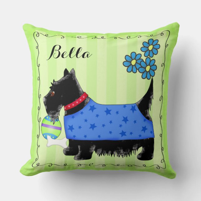 Black Scottie Terrier Dog Name Personalisiert Gree Kissen (Vorderseite)