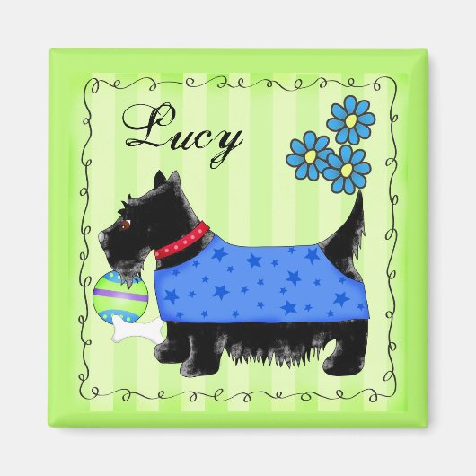 Black Scottie Terrier Dog Name Personalisiert Gree Magnet (Vorne)