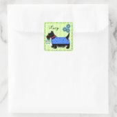 Black Scottie Terrier Dog Name Personalisiert Gree Quadratischer Aufkleber (Tasche)