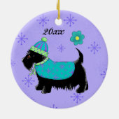 Black Scottie Terrier Dog Name Personalisiert Lila Keramikornament (Hinten)