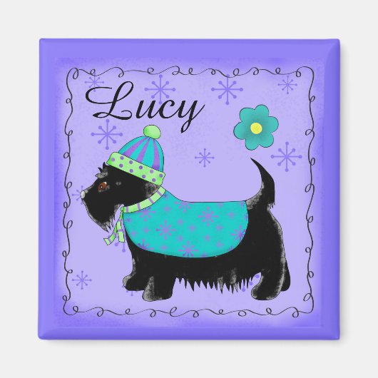 Black Scottie Terrier Dog Name Personalisiert Lila Magnet (Vorne)