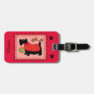 Black Scottie Terrier Dog Name Personalisiert Red Gepäckanhänger