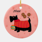 Black Scottie Terrier Dog Name Personalisiert Red Keramikornament (Hinten)