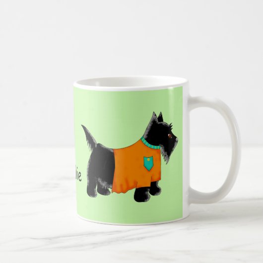Black Scottie Terrier Dog Orange Name Personalisie Kaffeetasse (Rechts)
