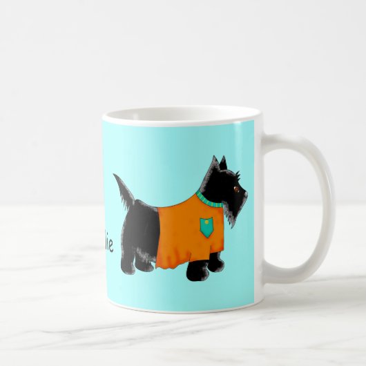 Black Scottie Terrier Dog Orange Name Personalisie Kaffeetasse (Rechts)