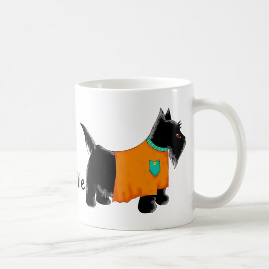 Black Scottie Terrier Dog Orange Name Personalisie Kaffeetasse (Rechts)