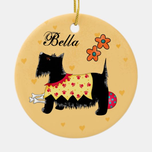 Black Scottie Terrier Dog Personalisiert gelb Keramikornament (Vorne)