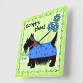 Black Scottie Terrier Dog Personalisiert Green Quadratische Wanduhr (Winkel)