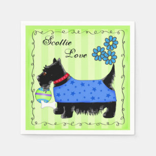 Black Scottie Terrier Dog Personalisiert Green Serviette