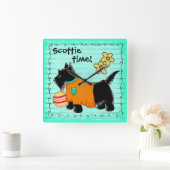 Black Scottie Terrier Dog Personalized Teal Green Quadratische Wanduhr (Zuhause)