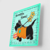 Black Scottie Terrier Dog Personalized Teal Green Quadratische Wanduhr (Winkel)