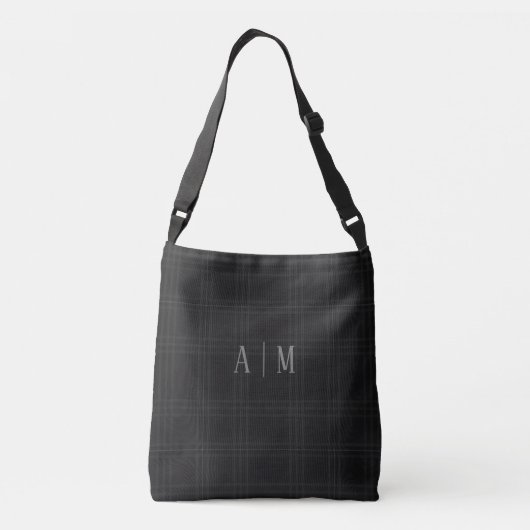 Black Scottish Tartan Custom Initial Monogram Tragetaschen Mit Langen Trägern (Rückseite)