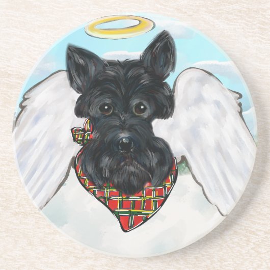Black Scottish Terrier Angel Sandstein Untersetzer (Vorne)