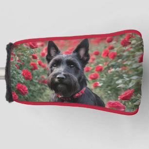 Black Scottish Terrier in Rote Rosen, Putter Cover Golf Headcover