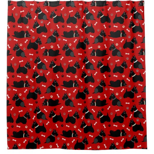 Black Scottish Terrier Paws and Bones Duschvorhang (Vorderseite)