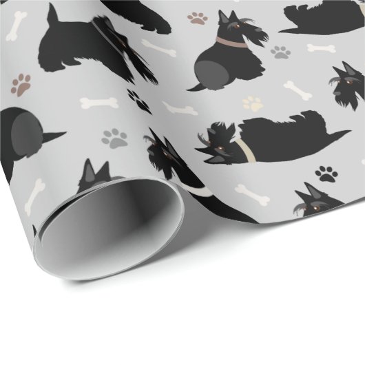 Black Scottish Terrier Paws and Bones Geschenkpapier (Rolleneckpunkt)