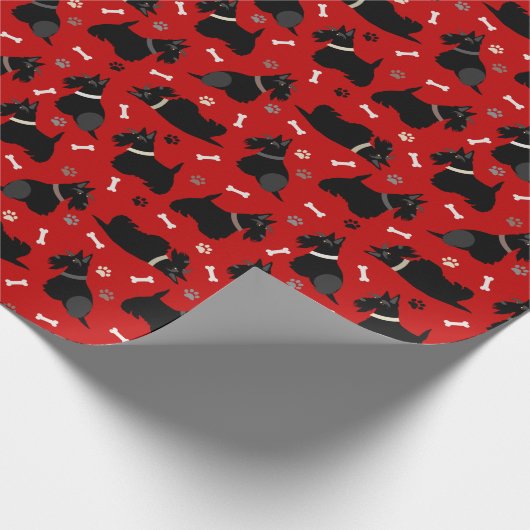 Black Scottish Terrier Paws and Bones Geschenkpapier (Ecke)