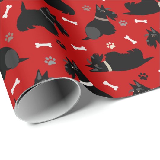Black Scottish Terrier Paws and Bones Geschenkpapier (Rolleneckpunkt)
