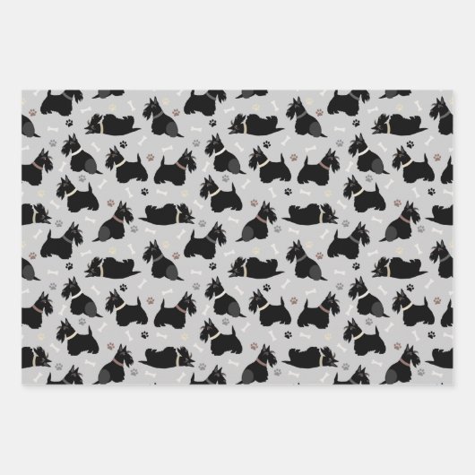 Black Scottish Terrier Paws and Bones Geschenkpapier Set (Vorderseite 3)