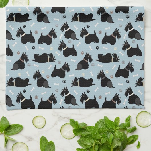 Black Scottish Terrier Paws and Bones Geschirrtuch (Gefaltet)