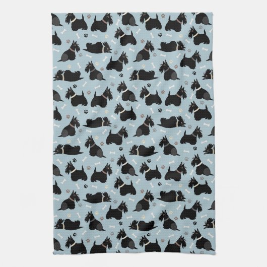 Black Scottish Terrier Paws and Bones Geschirrtuch (Vertikal)