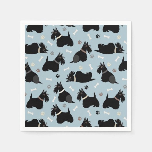 Black Scottish Terrier Paws and Bones Napkins Serviette (Vorderseite)