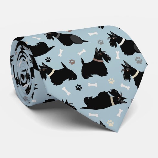 Black Scottish Terrier Paws and Bones Neck Tie Krawatte (Gerollt)