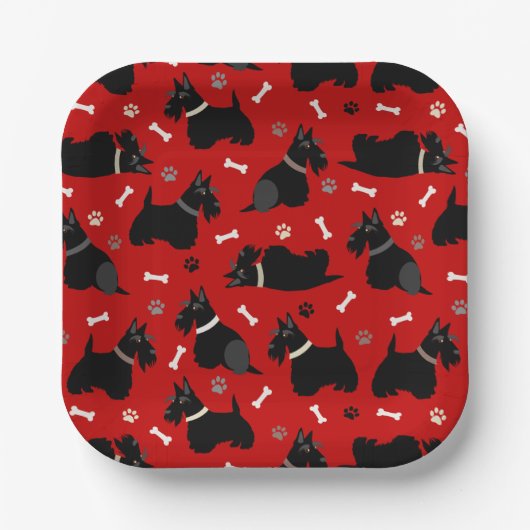 Black Scottish Terrier Paws and Bones Pappteller (Vorderseite)