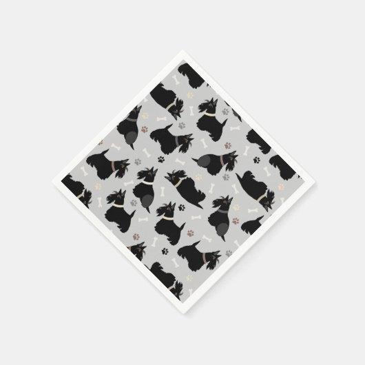 Black Scottish Terrier Paws and Bones Serviette (Ecke)