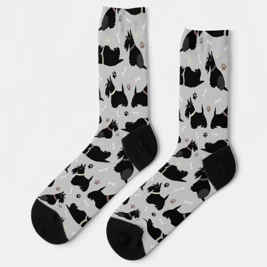 Black Scottish Terrier Paws and Bones Socks Socken (Linkes Detail)