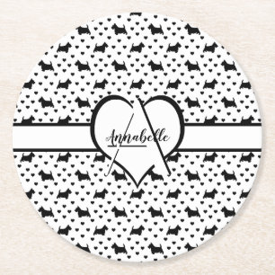 Black Scottish Terriers (Scottie Dogs) - White Runder Pappuntersetzer