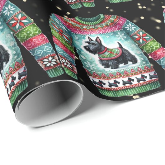 Black Scotty Hund Ugly Weihnachtssüßer Geschenkpapier (Rolleneckpunkt)