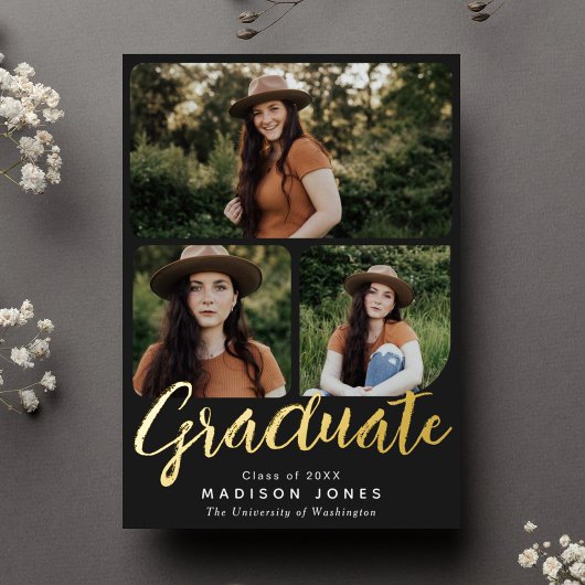 Black Script 4 Fotos Graduation Party Einladung