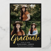 Black Script 4 Fotos Graduation Party Einladung (Vorderseite)