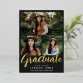 Black Script 4 Fotos Graduation Party Einladung (Stehend vorne)