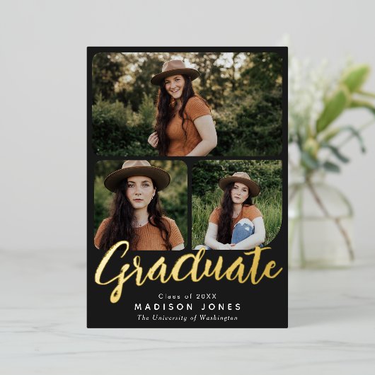 Black Script 4 Fotos Graduation Party Einladung (Stehend vorne)