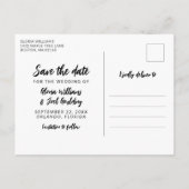 Black Script 4 Fotos Wedding Rettete Unser Datum Ankündigungspostkarte (Rückseite)