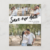 Black Script 4 Fotos Wedding Rettete Unser Datum Ankündigungspostkarte (Vorderseite)