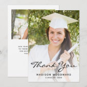 Black Script Abschluss mit zwei Fotos Danke Karte (Vorne/Hinten)