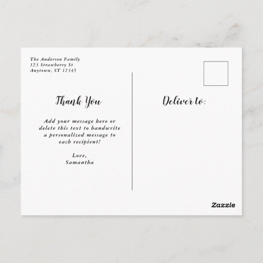 Black Script Abschluss Vielen Dank Postcard Postkarte (Rückseite)